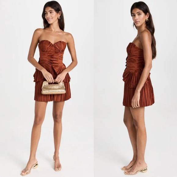 NWT Cult Gaia Charlique Pleated Mini Dress in Tannin - Picture 1 of 10